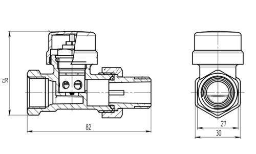Клапан термостатический ЭФИ Calypso.BY резьба Rp 1/2″ x G 1/2″ Ру10, прямой с преднастройкой, корпус - латунь
