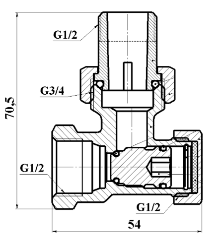 Клапан радиаторный ЭФИ Raditec.by резьба Rp 1/2″ x G 1/2″ ВР-НР Ру10, угловой, запорно-регулирующий, корпус - латунь
