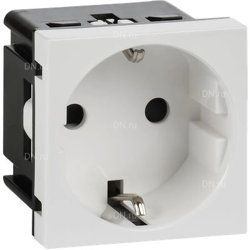 Розетка Daccord 45х45 4521046 с заземляющим контактом, без защитной шторки, с винтовым зажимом (2 модуля), цвет - белый