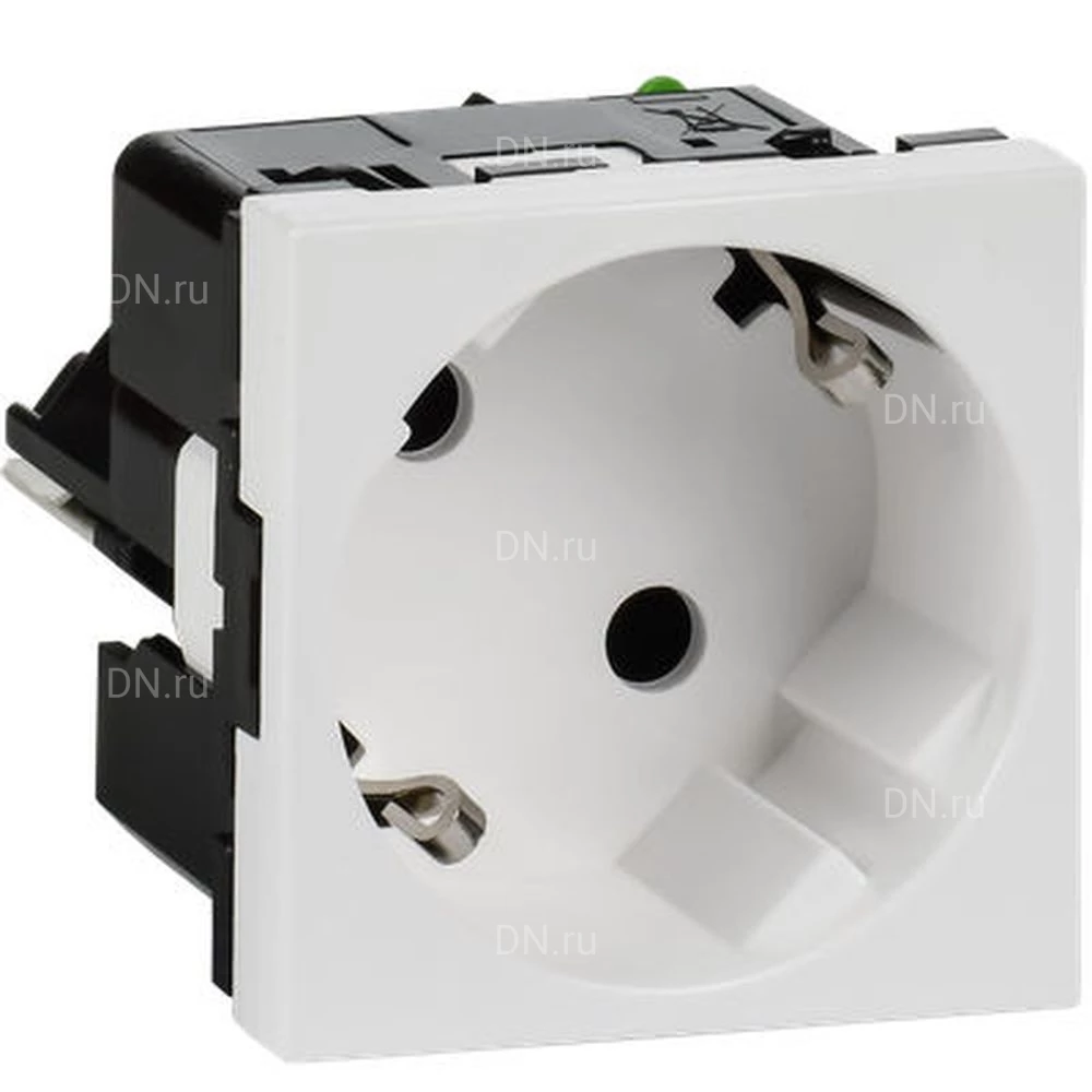 Розетка Daccord 45х45 4521058 45° с заземляющим контактом, без защитной шторки, с безвинтовым зажимом (2 модуля), цвет - белый