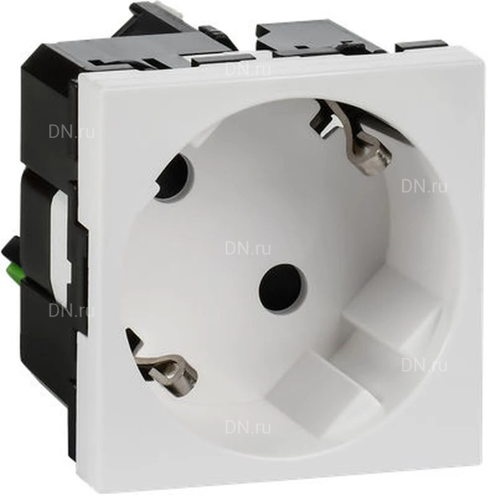 Розетка Daccord 45х45 4521059 45° с заземляющим контактом, c защитной шторкой, с безвинтовым зажимом (2 модуля), цвет - белый
