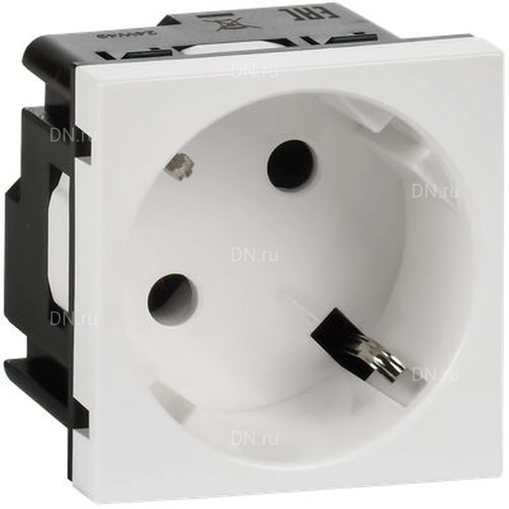 Розетка Daccord 45х45 4521051 45° с заземляющим контактом, без защитной шторки, с винтовым зажимом (2 модуля), цвет - белый