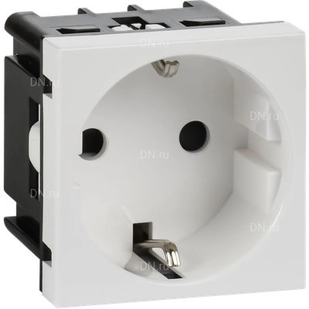 Розетка Daccord 45х45 4521047 с заземляющим контактом, c защитной шторкой, с винтовым зажимом (2 модуля), цвет - белый