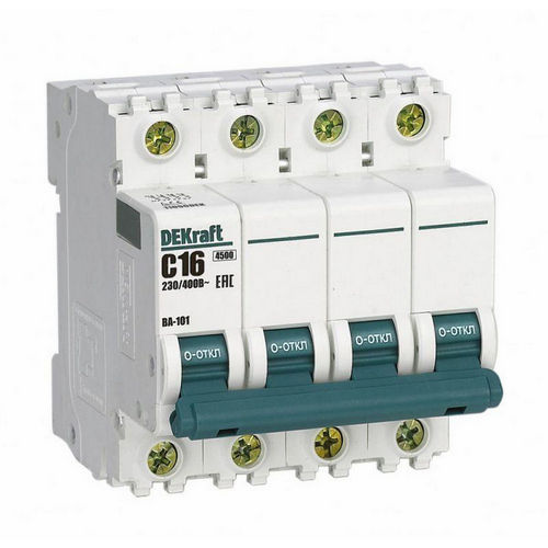 Автоматические выключатели четырехполюсные DEKraft ВА-101 4P (C), сила тока 16-63 A, тип расцепителя C, отключающая способность 4.5 кА
