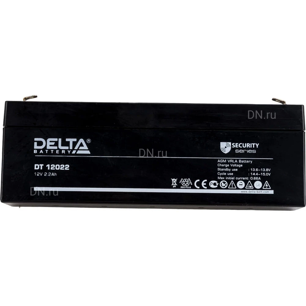 Аккумуляторная батарея Delta DT 12022 178х35х66мм, напряжение - 12В, емкость - 2.2Ач, тип клеммы - FASTON (зажим) 6.35мм