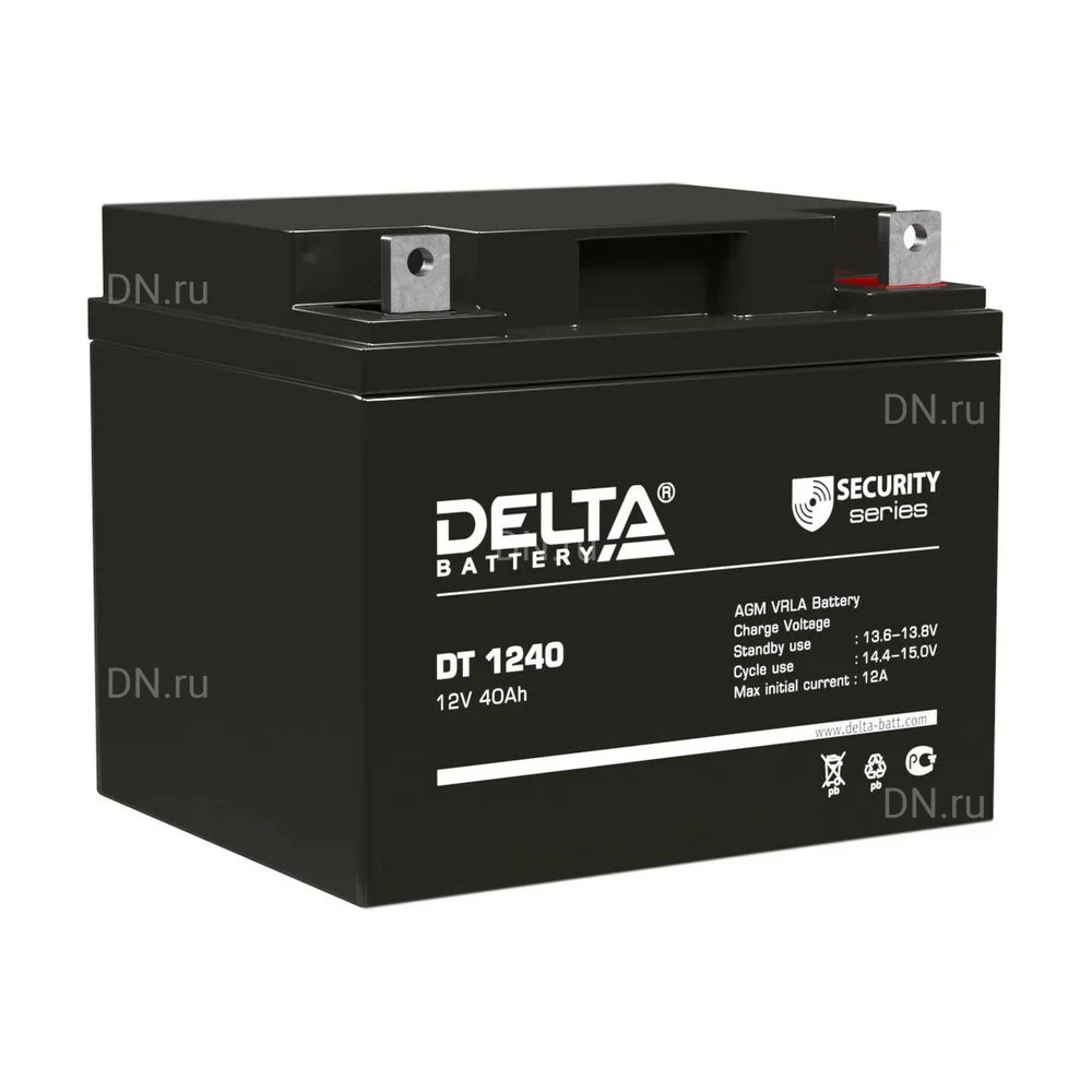 Аккумуляторная батарея Delta DT 1240 198х166х170мм, напряжение - 12В, емкость - 40Ач, тип клеммы - болт+гайка 5.5мм