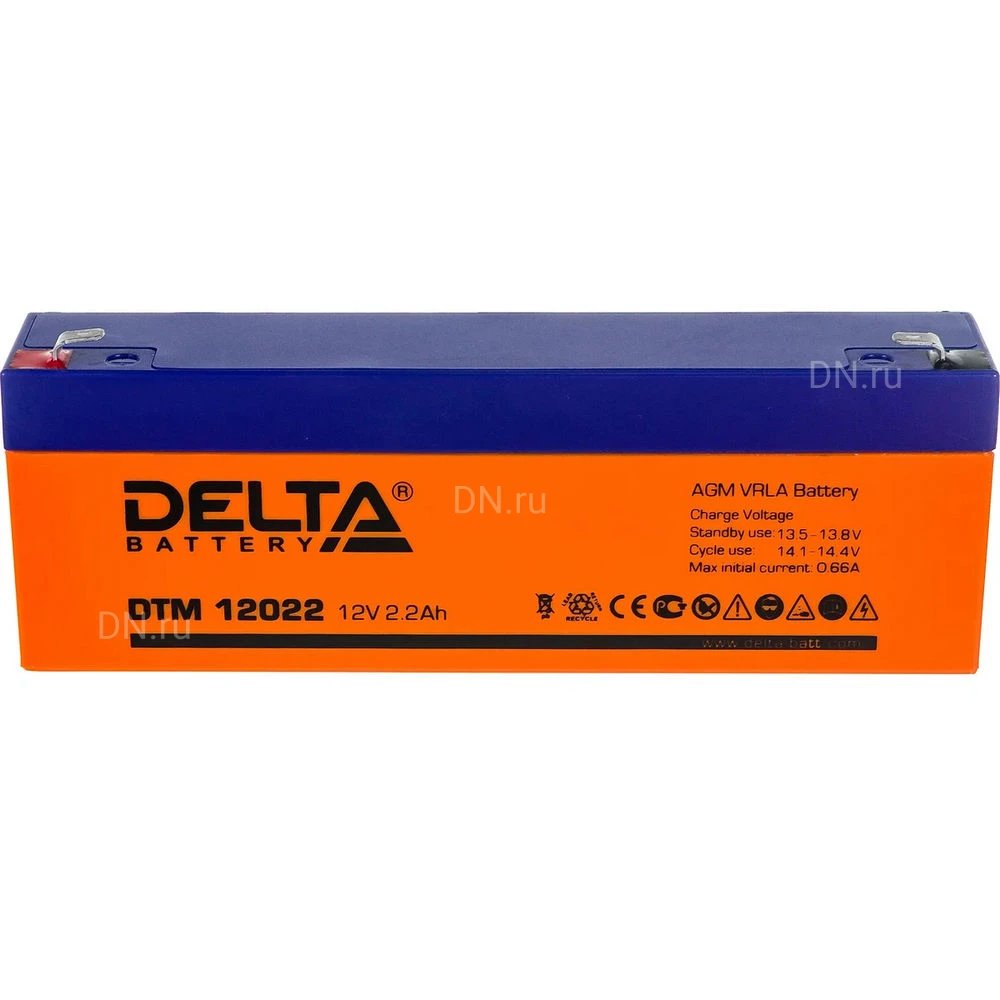 Аккумуляторная батарея Delta DTM 12022 178х35х67мм, напряжение - 12В, емкость - 2.2Ач, тип клеммы - FASTON (зажим) 4.8мм