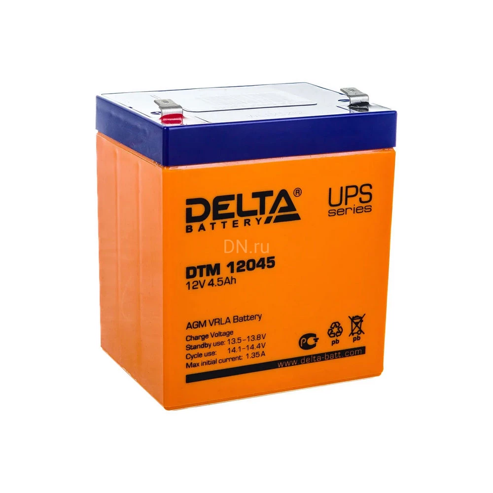 Аккумуляторная батарея Delta DTM 12045 90х70х107мм, напряжение - 12В, емкость - 4.5Ач, тип клеммы - FASTON (зажим) 4.8мм