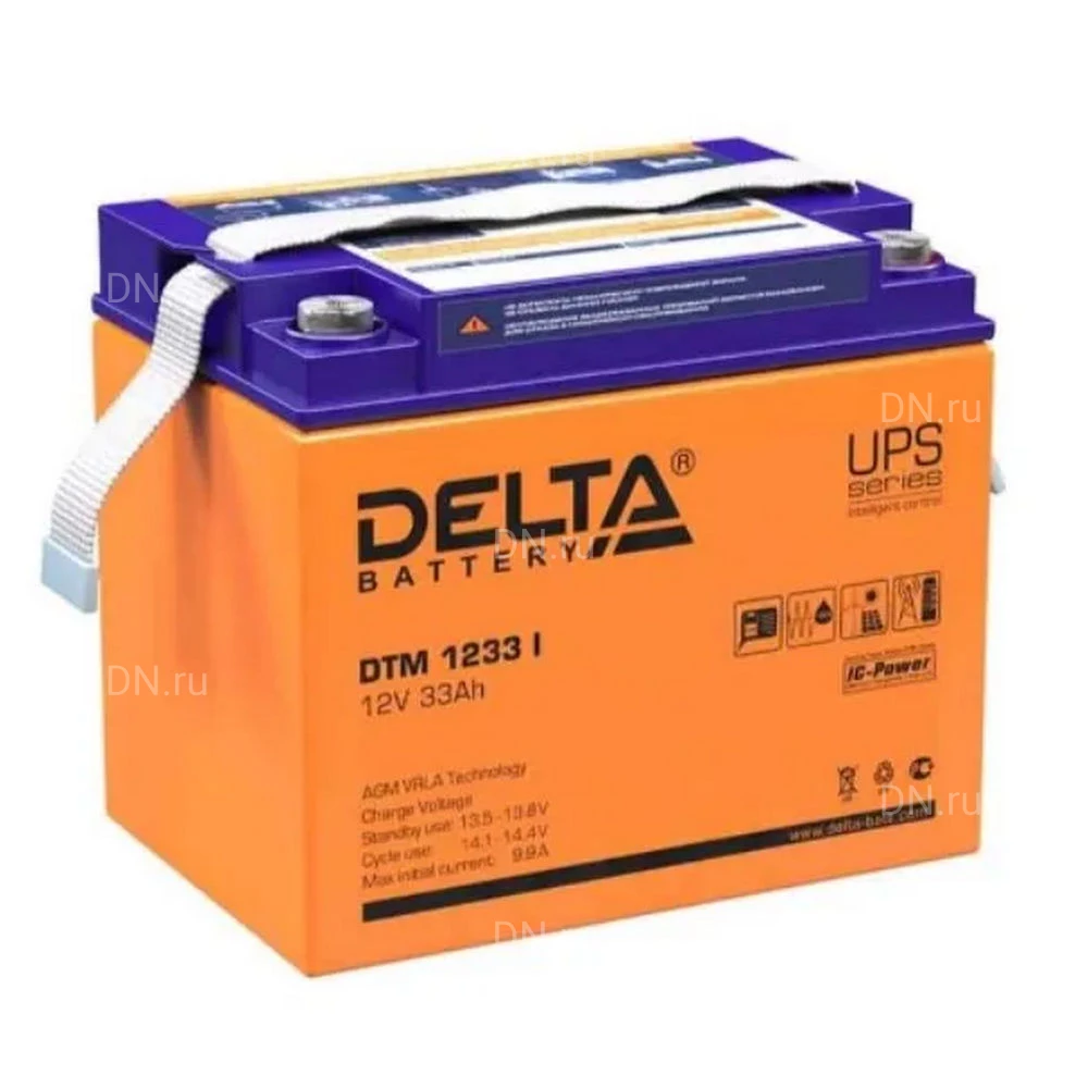 Аккумуляторная батарея Delta DTM 1233 I 194х132х168мм, напряжение - 12В, емкость - 33Ач, тип клеммы - под болт M6