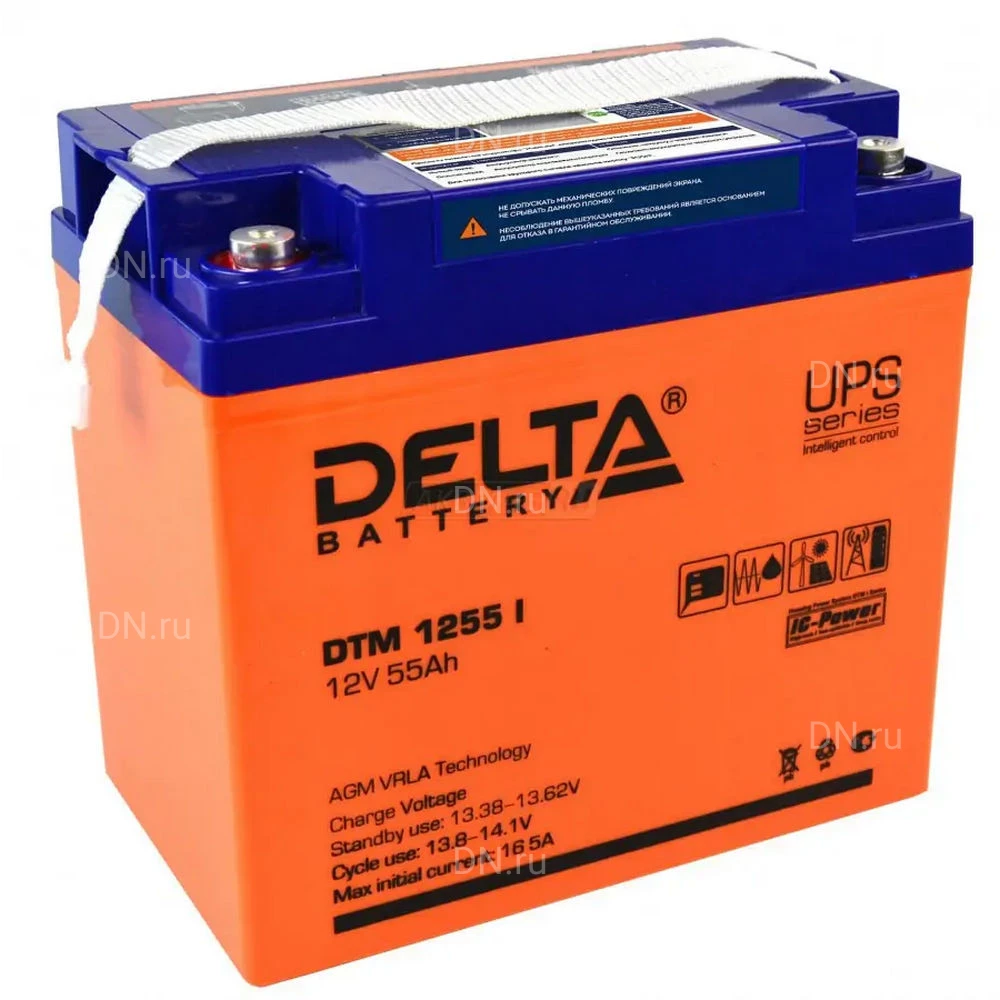 Аккумуляторная батарея Delta DTM 1255 I 228х137х214мм, напряжение - 12В, емкость - 55Ач, тип клеммы - под болт M6