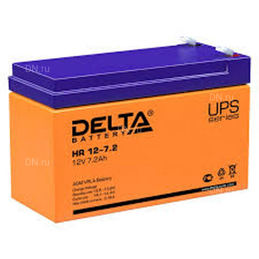 Аккумуляторная батарея Delta HR 12-7,2 151х65х100мм, напряжение - 12В, емкость - 7.2Ач, тип клеммы - FASTON (зажим) 6.35мм