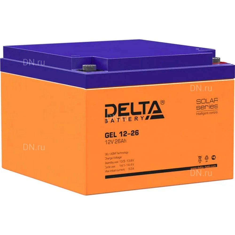 Аккумуляторная батарея Delta GEL 12-26 166х175х125мм, напряжение - 12В, емкость - 26Ач, тип клеммы - под болт M6