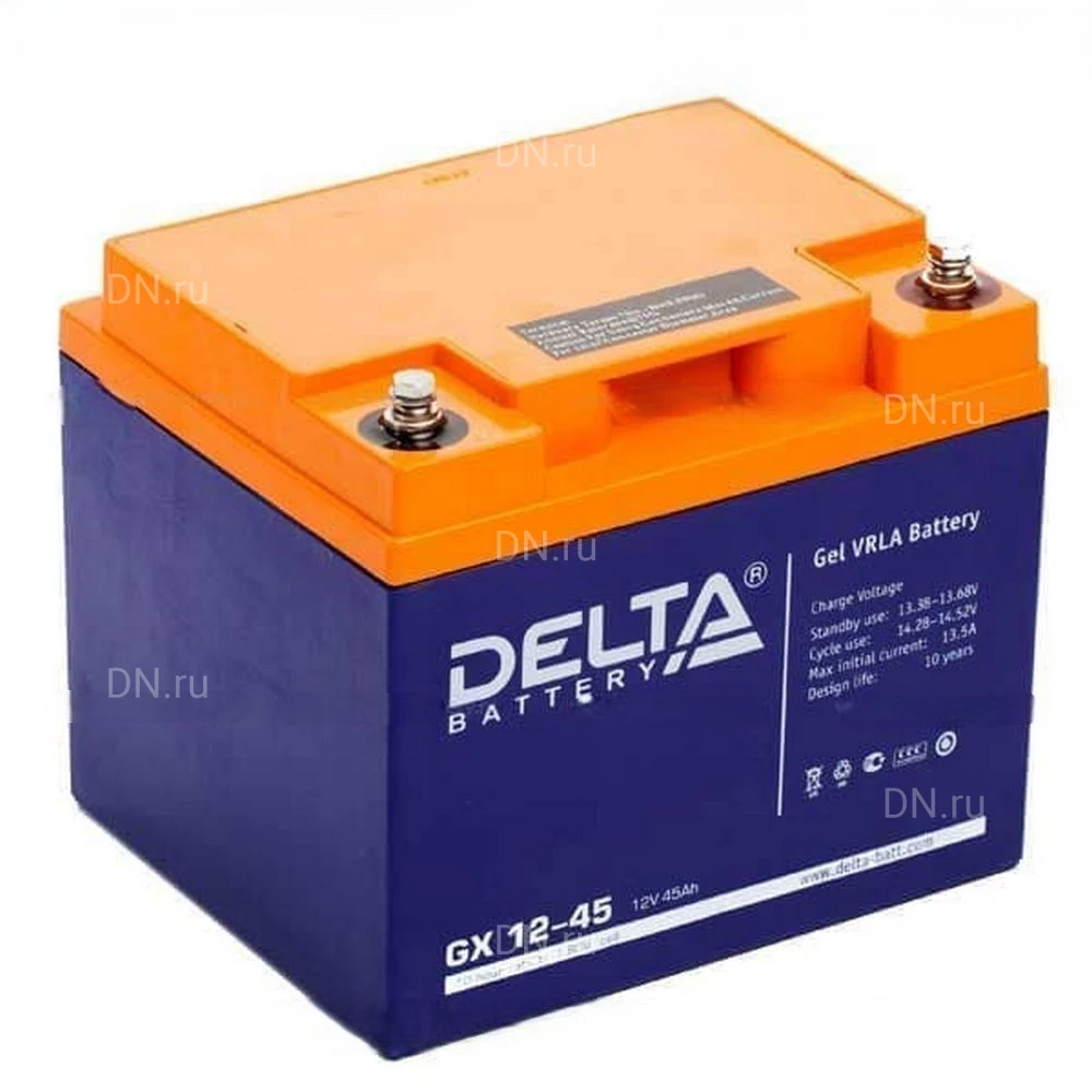 Аккумуляторная батарея Delta GX 12-45197х165х170мм, напряжение - 12В, емкость - 45Ач, тип клеммы - под болт M6