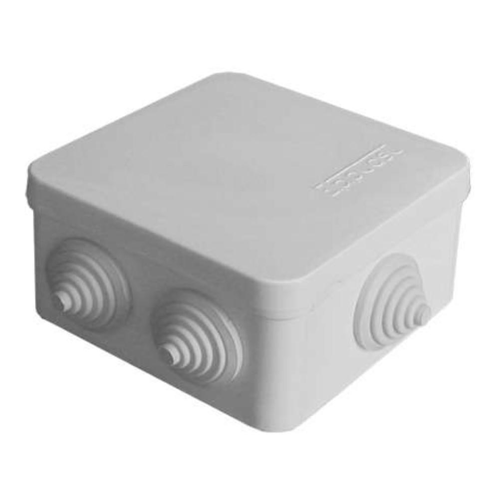 Коробка распределительная E.p.plast 84x84x45 IP54 7 выходов, для открытой проводки 3 гермоввода, крышка защелкивающаяся, цвет - серый