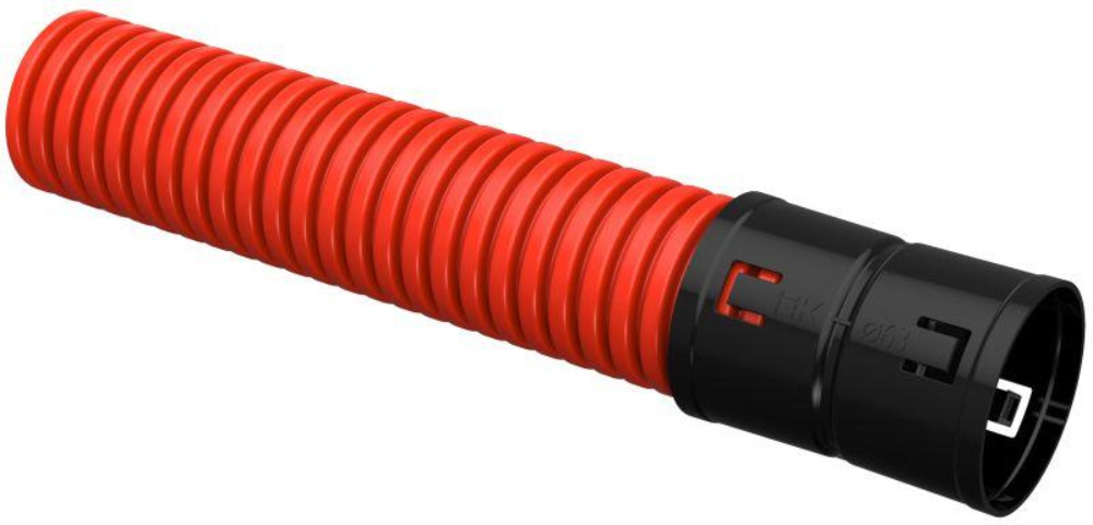 Труба гибкая двустенная IEK Дн63 L50, внешний диаметр 63 мм, длина 50 м, с муфтой, корпус - ПНД, цвет - красный