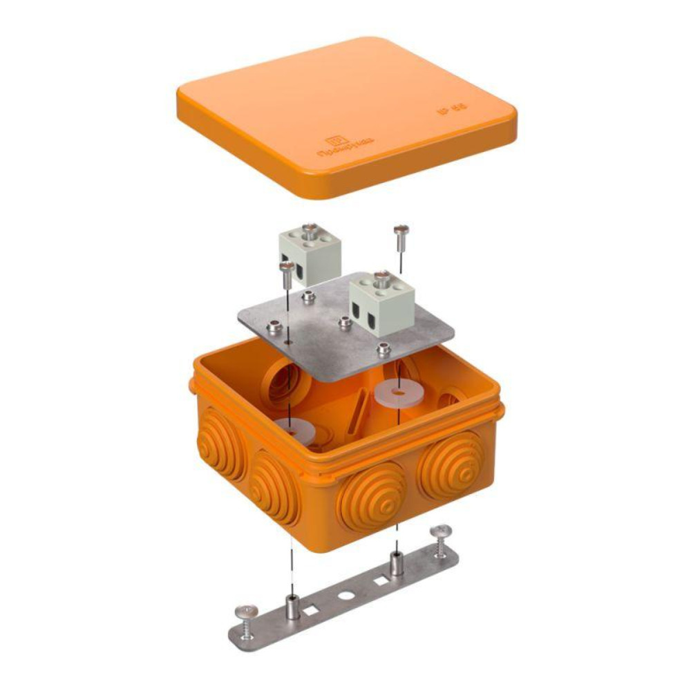 Коробка огнестойкая Промрукав 80х80х40 для открытой проводки, корпус - пластик, цвет - оранжевый