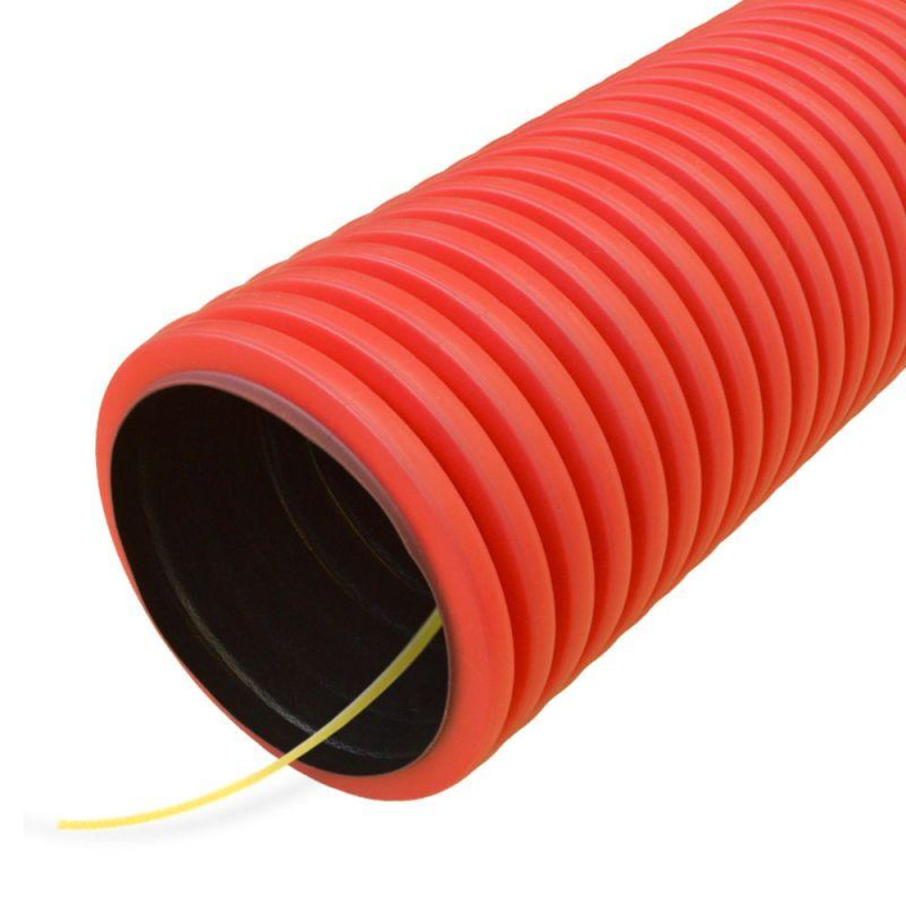 Труба гибкая двустенная Промрукав Дн50 L50, внешний диаметр 50 мм, длина 50 м, с протяжкой, корпус - ПНД, цвет - красный