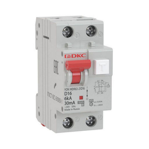 Автоматические выключатели дифференциального тока двухполюсные DKC MDR63, ток утечки 30 мА, сила тока 10-40 А