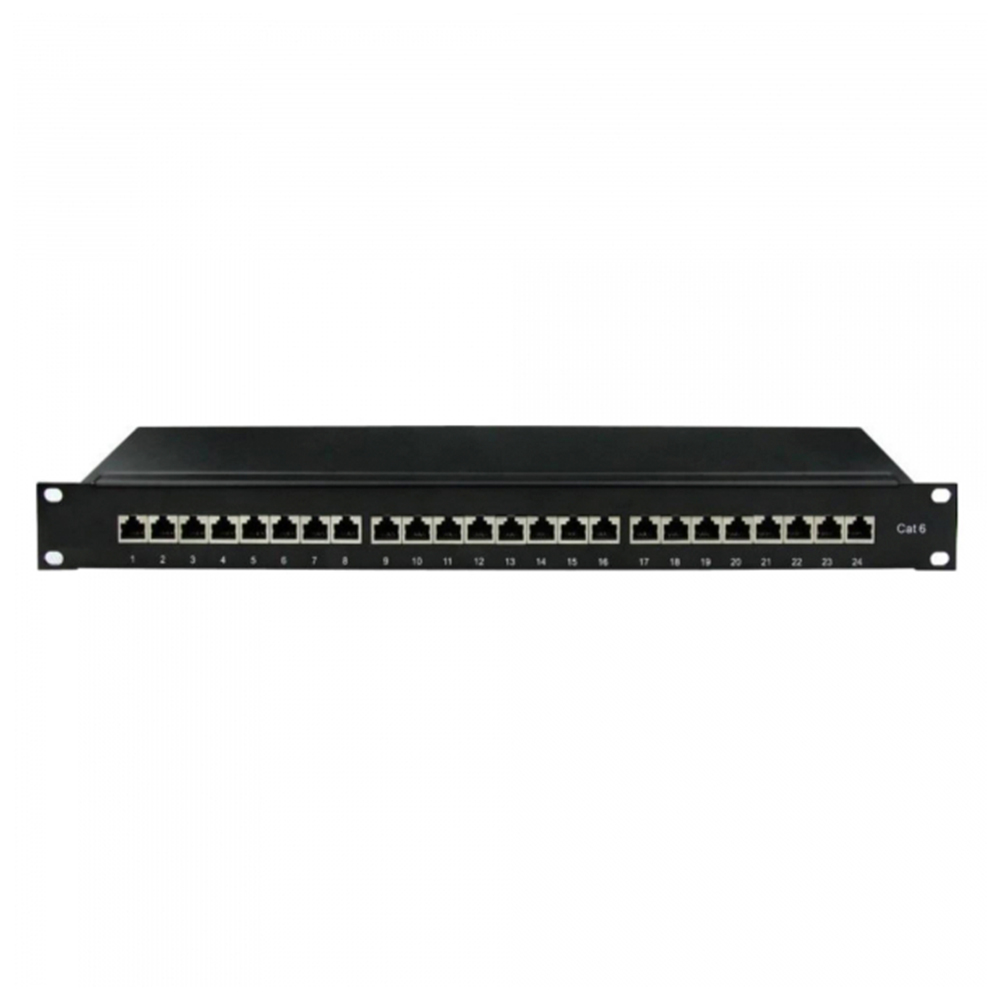 Патч-панель DKC FTP 19″ экранированная, 24 порта RJ45, категория - 6, высота - 1U, цвет - черный