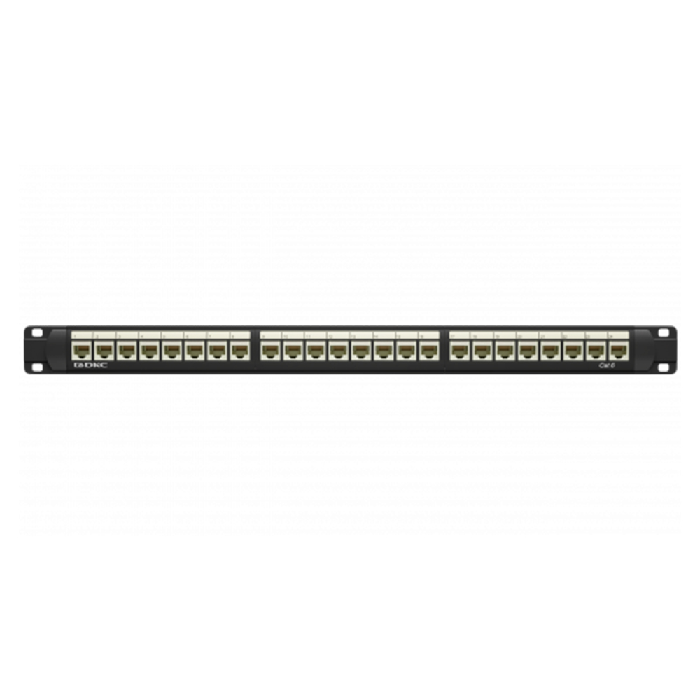 Патч-панель DKC UTP 19″ неэкранированная, 24 порта RJ45, категория - 6, высота - 1U, цвет - черный