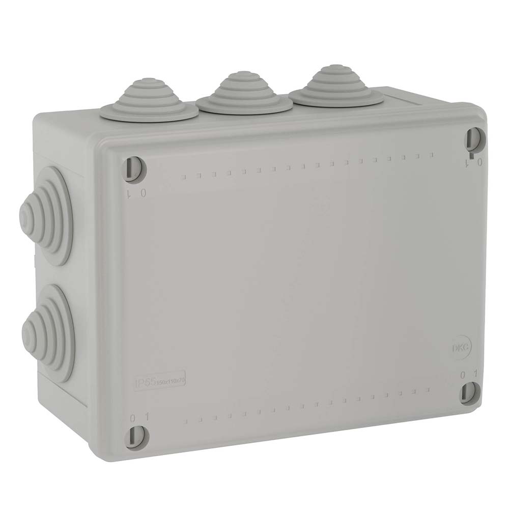 Коробка ответвительная DKC с кабельными вводами 150х110х70 мм, 10 вводов, IP55, серая