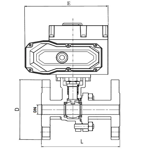 Кран шаровой DN.ru BV3232P(2pc)-FP-F-ISO-H Ду25 Ру40 полнопроходной двухходовой, нержавеющая сталь 316, фланцевый, уплотнение - PTFE, с электроприводом QT-N-003EM-O1-24VDC-У1