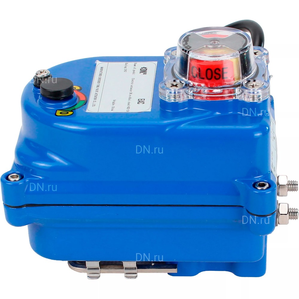 Затвор дисковый поворотный DN.ru WBV4242E-2W-Fb-ISO Дн65 Ру10 межфланцевый, корпус - НПВХ, диск - НПВХ, уплотнение - EPDM, с электроприводом DN.ru QT-N-003EM-O1-12VDC-У1 blue