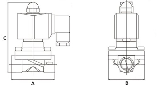 Эскиз размеров клапана электромагнитного DN.ru VS231-ET-NC-24VAC 1/2″ Ду15 Ру10