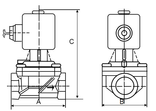Эскиз размеров клапанов электромагнитных DN.ru VS2W-701P-Z-NC 1/2″-2″ Ду15-50 Ру10