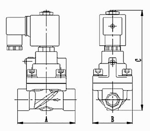 Эскиз размеров клапана электромагнитного DN.ru V2W-901P-NC 1 1/2″ Ду40 Ру80
