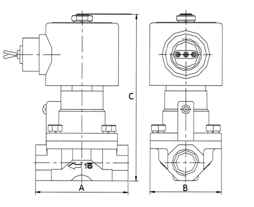 Эскиз размеров клапана электромагнитного DN.ru V2W-1001P-NC 1 1/4″ Ду32 Ру16