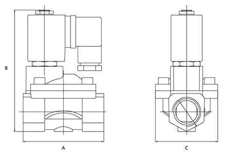 Эскиз размеров клапана электромагнитного DN.ru VS400-ET-NC-24VAC 1 1/4″ Ду32 Ру10