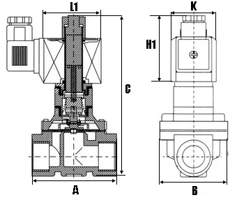 Клапаны электромагнитные соленоидные двухходовые DN.ru-DHD31-NO-S пилотного действия (НО) Ду10-50 (3/8-2 дюйм) Ру13, резьба G, корпус - сталь 316, уплотнение - VITON, с катушкой 0545A 24В