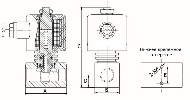 Клапан электромагнитный соленоидный двухходовой поршневый DN.ru-DHP11-S (НЗ) Ду8 (1/4 дюйм), Ру16 корпус - сталь 304, уплотнение - PTFE, резьба G, с катушкой серии YS 24В