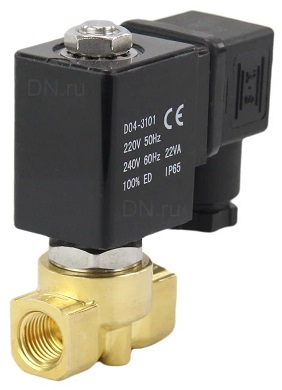 Клапан электромагнитный соленоидный двухходовой DN.ru-VS2W-700 P-Z-NC Ду20 (3/4 дюйм) Ру10 с нулевым перепадом давления, нормально закрытый, корпус - латунь, уплотнение - PTFE, резьба G, с катушкой YS-018 24В
