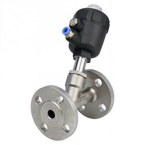 Клапаны отсечные пневматические DN.ru VSP3241P-F-1PNC Ду15-100 Ру25, корпус - нержавеющая сталь CF8M (AISI 316), фланцевые, Y-образные, корпус привода - пластик