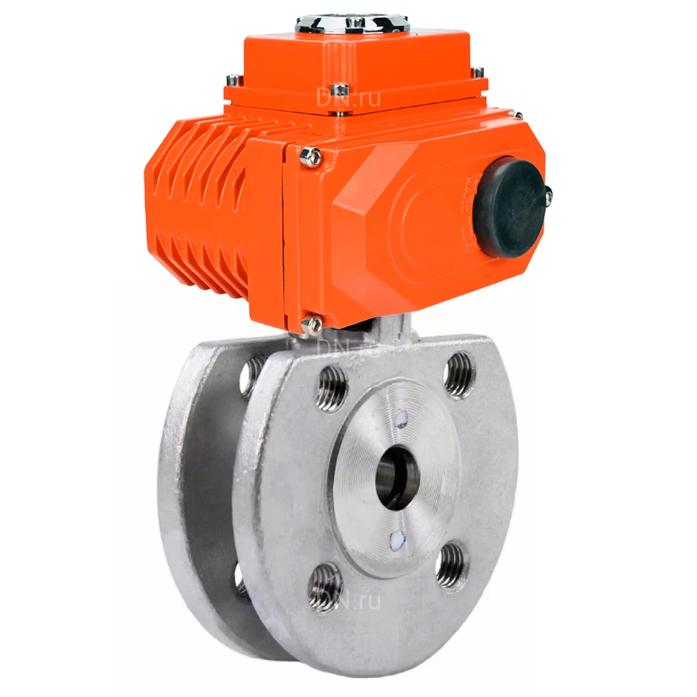 Кран шаровой DN.ru BV3232P-FP-Fb-ISO-H Ду15 Ру16 полнопроходной, межфланцевый, корпус - нержавеющая сталь SS316, уплотнение - PTFE, с электроприводом DN.ru QT-N-003EM-O1-220VAC-У1 HARK