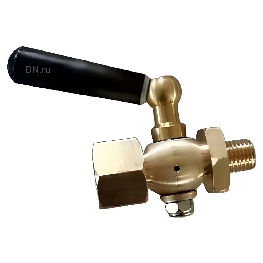 Кран запорный для манометра DN.ru BVPG0000P-3WT-T-H ВР/НР G1/4″-G1/4″ Ду15 Ру25 трехходовой, резьбовой, корпус - латунь HPb57-3, шар - латунь HPb57-3, уплотнение - PTFE, с рукояткой