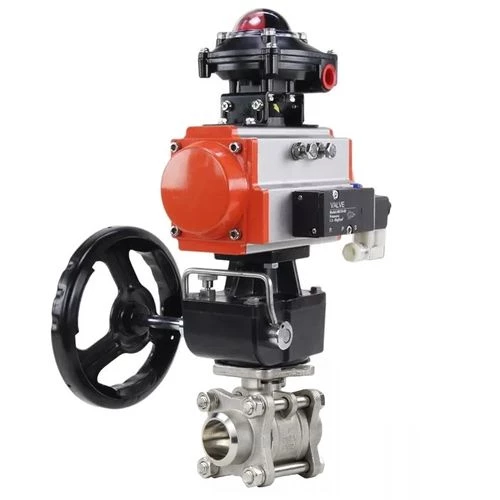 Кран шаровой DN.ru BV3232P(3pc)-FP-W-ISO-H Ду100 Ру25 полнопроходной двухходовой, корпус - нерж.сталь SS316, под приварку, уплотнение - PTFE, с пн/приводом PA-DA-105, пн/распределителем 4M310-08 24В NAMUR, БКВ APL-210N и ручным дублером MON3-700-T38-ISO