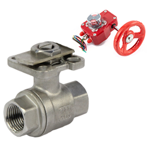 Краны шаровые DN.ru BV3232P(2pc)-FP-T-ISO-H Ду10-100 Ру63/40 полнопроходные с редуктором DN.ru HGBF RQN-Z с индикатором положения и датчиком обратной связи