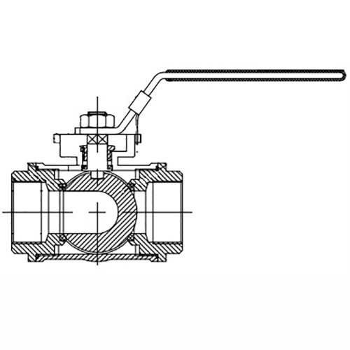 Кран шаровой нержавеющий 3-ходовой T-тип стандартнопроходной DN.RU RP.SS316.200.MM.020-ISO 3/4″ Ду20 Ру63, муфтовый, материал корпуса - нержавеющая сталь SS316 с ISO фланцем и рукояткой
