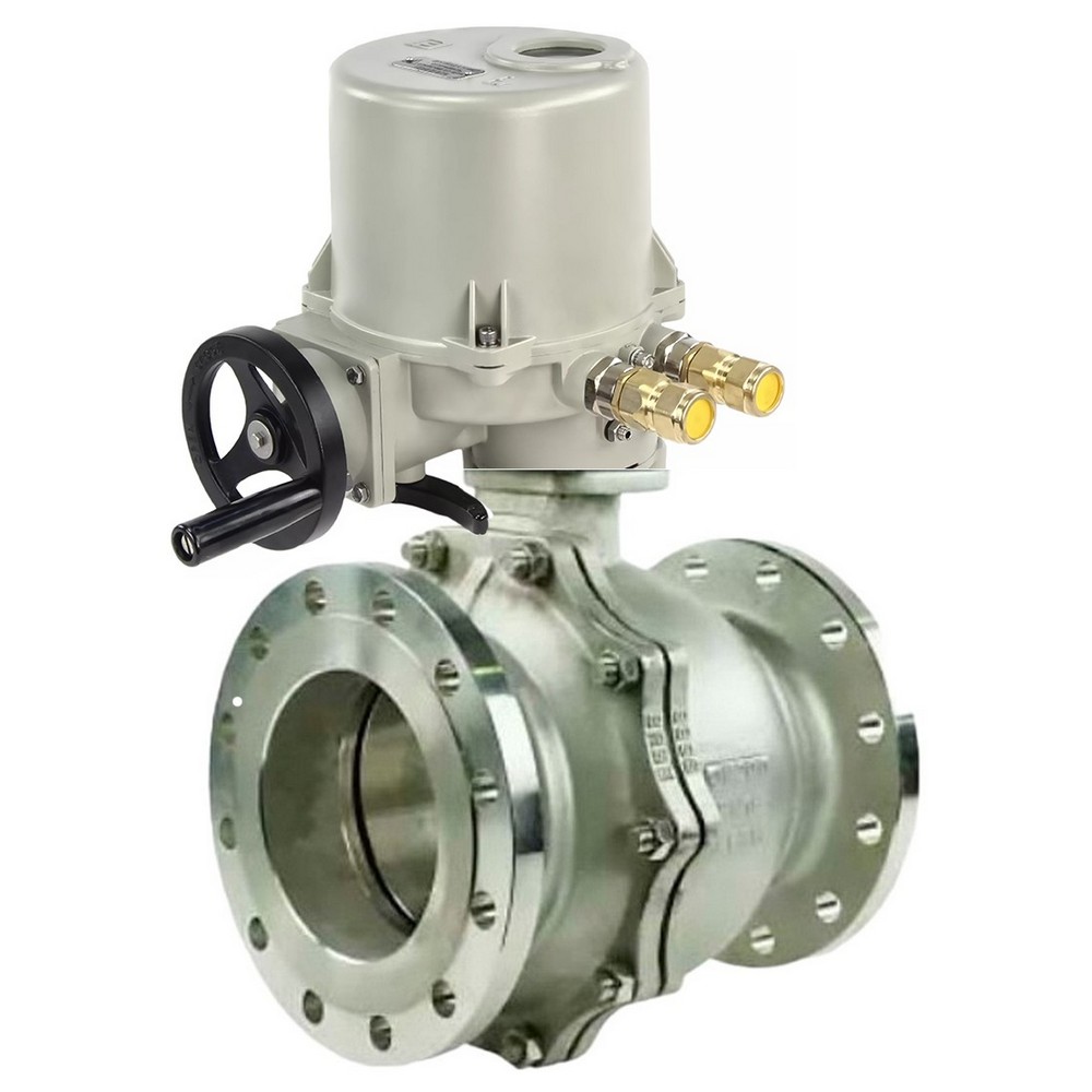 Кран шаровой DN.ru BV3232P(2pc)-FP-F-ISO-R Ду200 Ру16 полнопроходной двухходовой, нержавеющая сталь 316, фланцевый, уплотнение - PTFE, с электроприводом 1/4-оборотным взрывозащищенным ГЗ-ОФВ-600/28М 380В