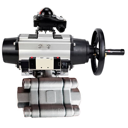 Краны шаровые DN.ru BV3232P(3pc)-FP-SW-ISO-H Ду100 Ру63 полнопроходные, корпус - нержавеющая сталь SS316, под приварку, с пневмоприводами PA-DA-105-1, пневмораспределителями 4V320-10 220В, БКВ APL-210N