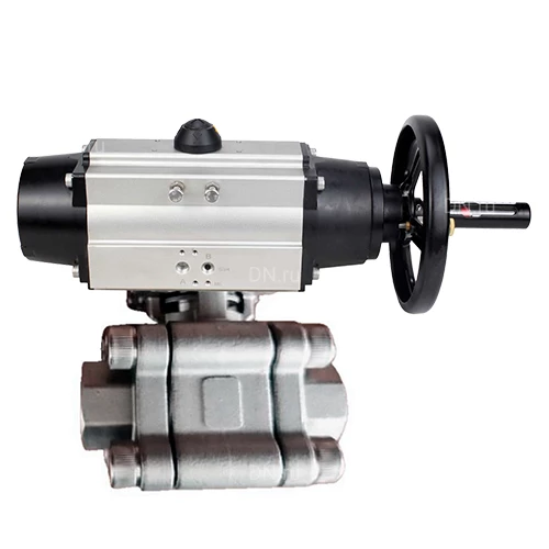 Краны шаровые DN.ru BV3232P(3pc)-FP-SW-ISO-H Ду100 Ру63 полнопроходные, корпус - нержавеющая сталь SS316, под приварку, с пневмоприводами PA-DA-105-1