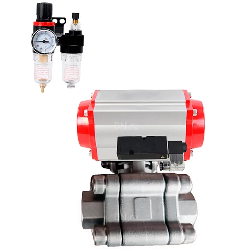 Краны шаровые DN.ru BV3232P(3pc)-FP-SW-ISO-H Ду40-100 Ру63 полнопроходные, корпус - нержавеющая сталь SS316, под приварку, с пневмоприводами PA-SA-XXX, пневмораспределителями 4М310-08 220В, БПВ AFC2000