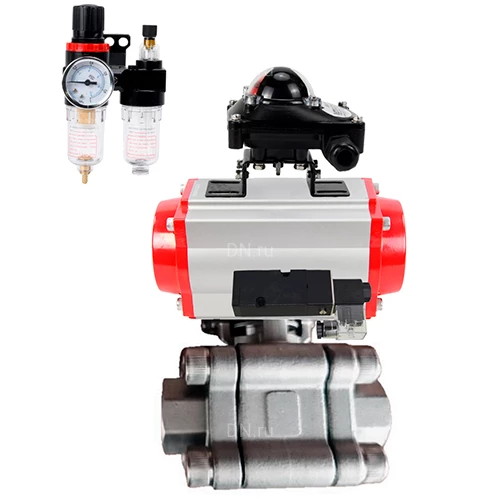 Краны шаровые DN.ru BV3232P(3pc)-FP-SW-ISO-H Ду40-100 Ру63 полнопроходные, корпус - нержавеющая сталь SS316, под приварку, с пневмоприводами PA-DA-XXX, пневмораспределителями 4М310-08 24В, БКВ APL-210N, БПВ AFC2000