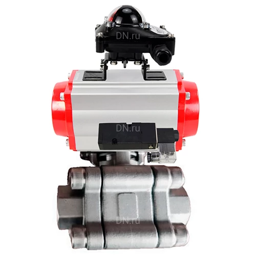 Краны шаровые DN.ru BV3232P(3pc)-FP-SW-ISO-H Ду40-100 Ру63 полнопроходные, корпус - нержавеющая сталь SS316, под приварку, с пневмоприводами PA-DA-XXX, пневмораспределителями 4М310-08 220В, БКВ APL-210N