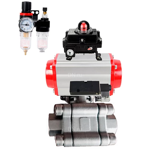 Краны шаровые DN.ru BV3232P(3pc)-FP-SW-ISO-H Ду40-100 Ру63 полнопроходные, корпус - нержавеющая сталь SS316, под приварку, с пневмоприводами PA-DA-XXX, пневмораспределителями 4М310-08 24В, БКВ APL-410N EX, БПВ AFC2000