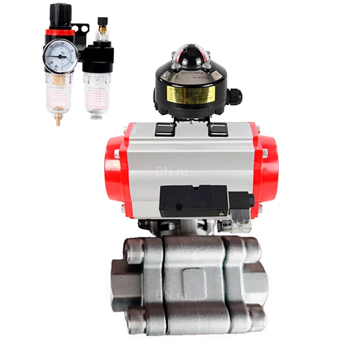 Краны шаровые DN.ru BV3232P(3pc)-FP-SW-ISO-H Ду40-100 Ру63 полнопроходные, корпус - нержавеющая сталь SS316, под приварку, с пневмоприводами PA-DA-XXX, пневмораспределителями 4М310-08 24В, БКВ APL-510N EX, БПВ AFC2000