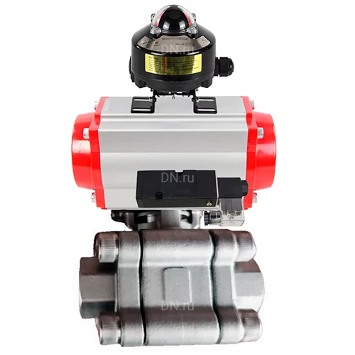 Краны шаровые DN.ru BV3232P(3pc)-FP-SW-ISO-H Ду40-100 Ру63 полнопроходные, корпус - нержавеющая сталь SS316, под приварку, с пневмоприводами PA-DA-XXX, пневмораспределителями 4М310-08 24В, БКВ APL-510N EX